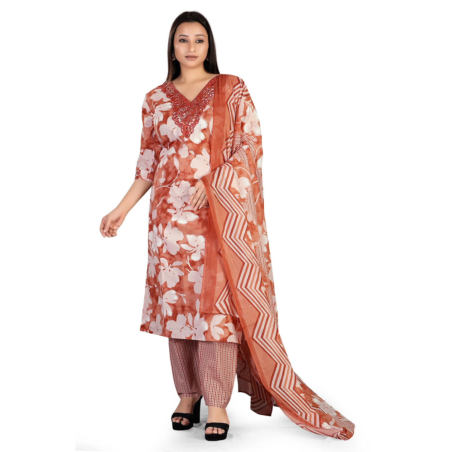 Rayon slub kurti set with dupatta